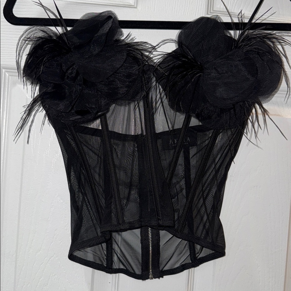 AKIRA Black Sheer Top with Floral Details